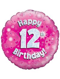 18inch Happy 12th Birthday Pink Holographic Balloon