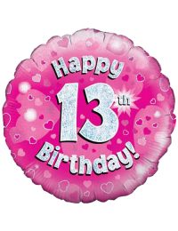 18inch Happy 13th Birthday Pink Holographic Balloon