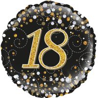 18inch 18th Sparkling Fizz Birthday Black & Gold Holographic