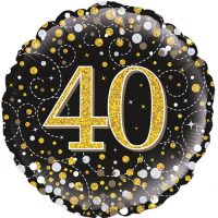 18inch 40th Sparkling Fizz Birthday Black & Gold Holographic