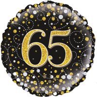 18inch 65th Sparkling Fizz Birthday Black & Gold Holographic
