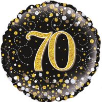 18inch 70th Sparkling Fizz Birthday Black & Gold Holographic