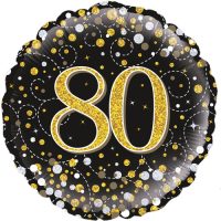 18inch 80th Sparkling Fizz Birthday Black & Gold Holographic