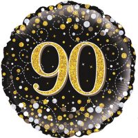 18inch 90th Sparkling Fizz Birthday Black & Gold Holographic