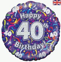 18inch 40th Birthday Streamers Holographic Balloon
