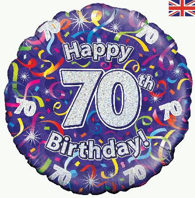 18inch 70th Birthday Streamers Holographic Balloon