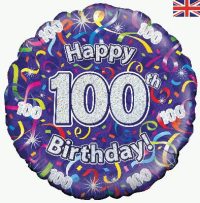 18inch 100th Birthday Streamers Holographic Balloon