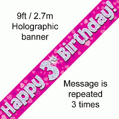 Pink 3rd Birthday Banner