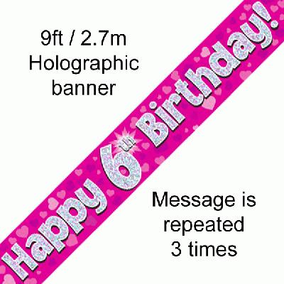 Pink 6th Birthday Banner