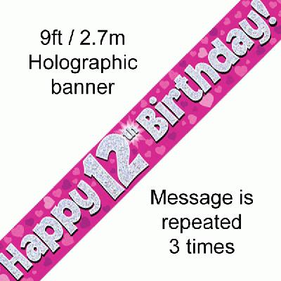 Pink 12th Birthday Banner
