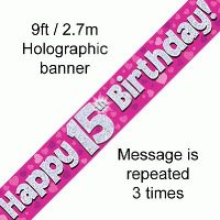 Pink 15th Birthday banner
