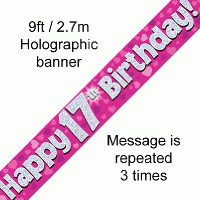 Pink 17th Birthday Banner