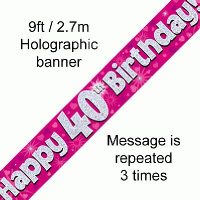 Pink 40th Birthday Banner