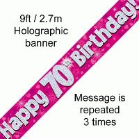 Pink 70th Birthday Banner