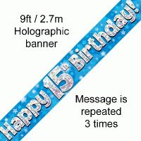 Blue 15th Birthday banner