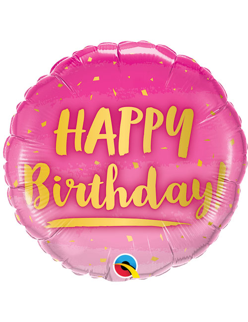 18inch Happy Birthday Gold & Pink Balloon