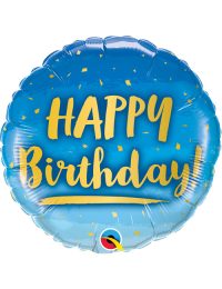 18inch Happy Birthday Gold & Blue Balloon