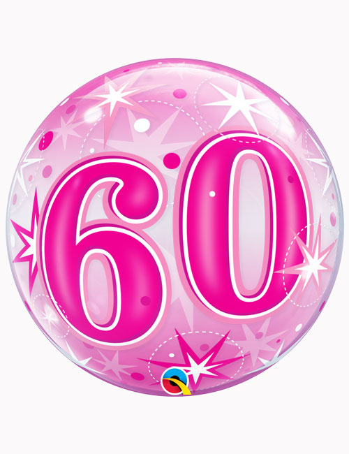 22" Bubble 60th Pink Starburst Sparkle