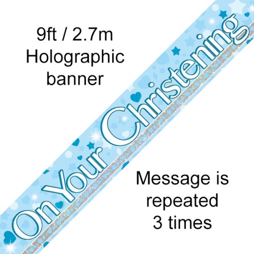 9ft Banner On Your Christening Blue