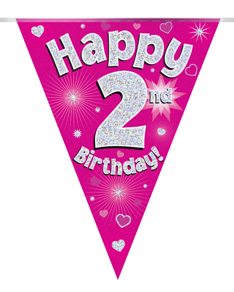 9ft Banner 2nd Birthday Hot Pink Holographic
