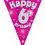 Party Bunting Happy 6th Birthday Pink Holographic 11 flags 3.9m