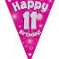 Party Bunting Happy 11th Birthday Pink Holographic 11 flags 3.9m
