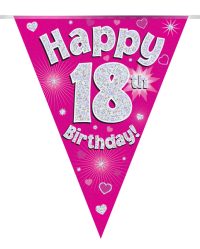 Party Bunting Happy 18th Birthday Pink Holographic 11 flags 3.9m