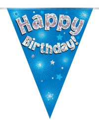 Party Bunting Happy Birthday Blue Holographic 11 flags 3.9m