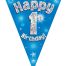 Party Bunting Happy 1st Birthday Blue Holographic 11 flags 3.9m