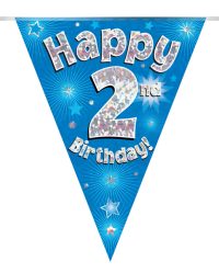 Party Bunting Happy 2nd Birthday Blue Holographic 11 flags 3.9m