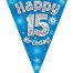 Party Bunting Happy 15th Birthday Blue Holographic 11 flags 3.9m