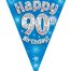 Party Bunting Happy 90th Birthday Blue Holographic 11 flags 3.9m