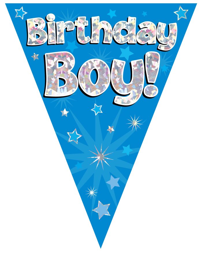Party Bunting Birthday Boy Blue Holographic 11 flags 3.9m