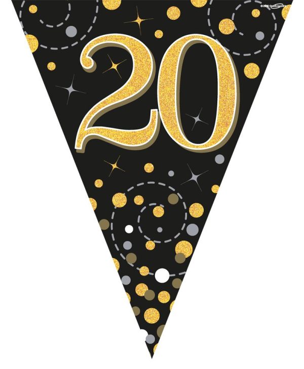 Party Bunting Sparkling Fizz 20 Black & Gold Holographic 11 flags 3.9m