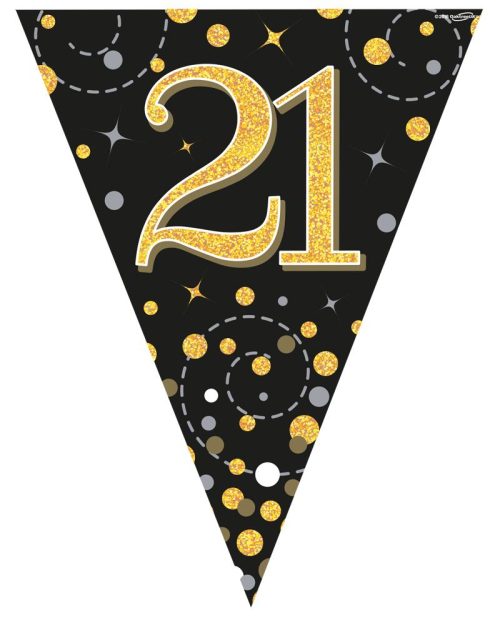 Party Bunting Sparkling Fizz 21 Black & Gold Holographic 11 flags 3.9m
