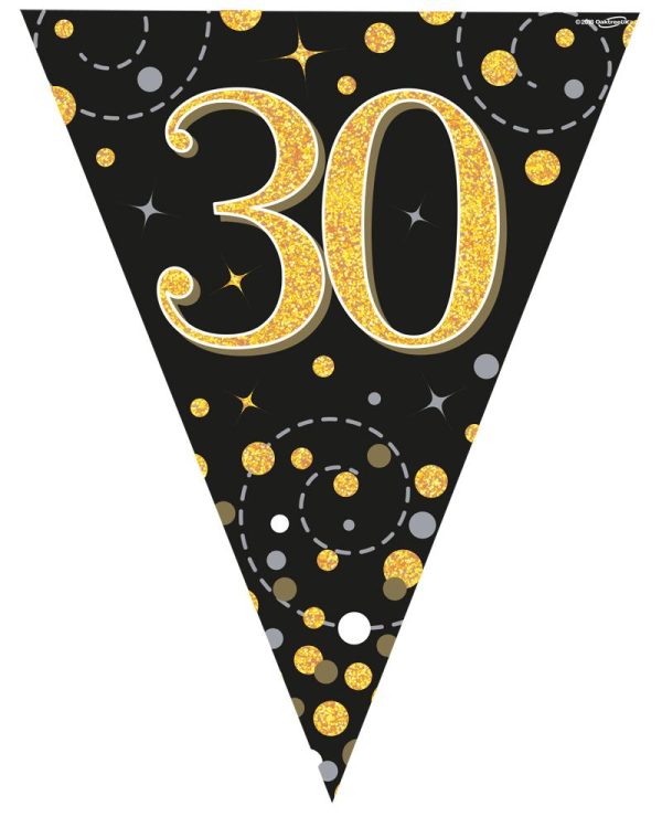 Party Bunting Sparkling Fizz 30 Black & Gold Holographic 11 flags 3.9m