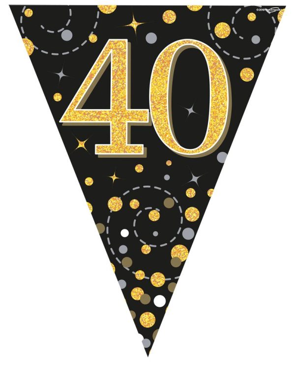 Party Bunting Sparkling Fizz 40 Black & Gold Holographic 11 flags 3.9m