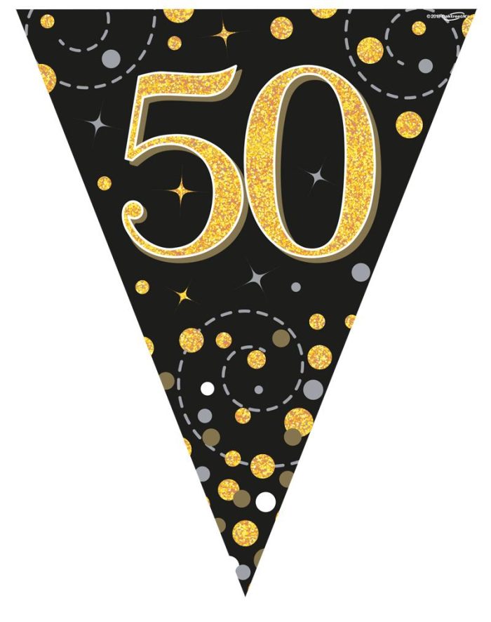 Party Bunting Sparkling Fizz 50 Black & Gold Holographic 11 flags 3.9m