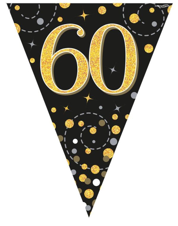 Party Bunting Sparkling Fizz 60 Black & Gold Holographic 11 flags 3.9m