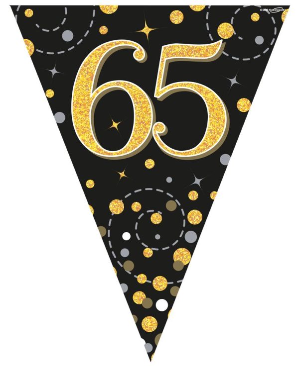 Party Bunting Sparkling Fizz 65 Black & Gold Holographic 11 flags 3.9m