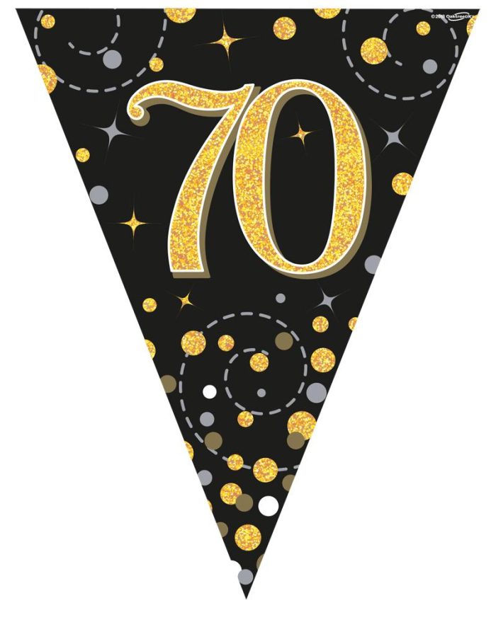 Party Bunting Sparkling Fizz 70 Black & Gold Holographic 11 flags 3.9m