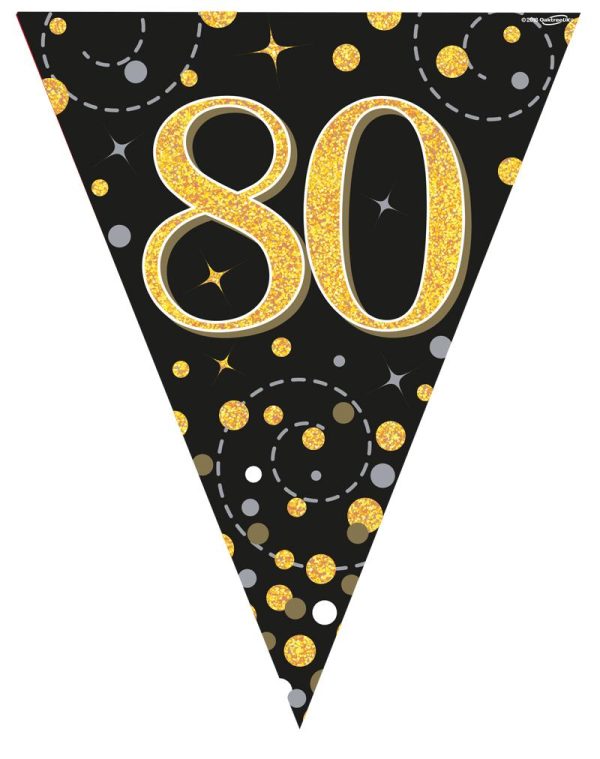 Party Bunting Sparkling Fizz 80 Black & Gold Holographic 11 flags 3.9m
