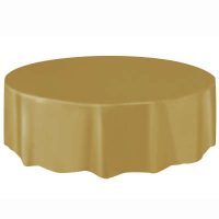Solid Round Plastic Table Cover 84" Gold