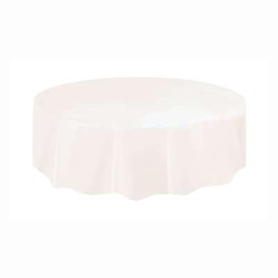 Solid Round Plastic Table Cover 84" Ivory