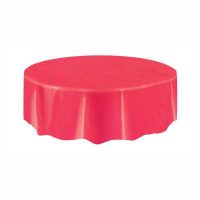 Solid Round Plastic Table Cover 84" Red
