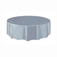 Solid Round Plastic Table Cover 84" Silver