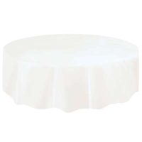Solid Round Plastic Table Cover 84" White
