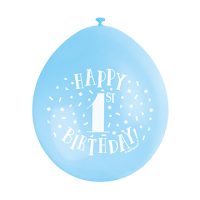 9" Blue Assortment Happy 1st Birthday Latex Balloons (Pack 10)