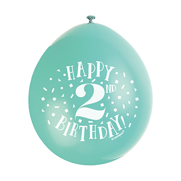 9″ Happy 2nd Birthday Assorted Colours Latex Balloons (Pack 10)