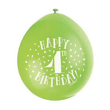 9″ Happy 4th Birthday Assorted Colours Latex Balloons (Pack 10)